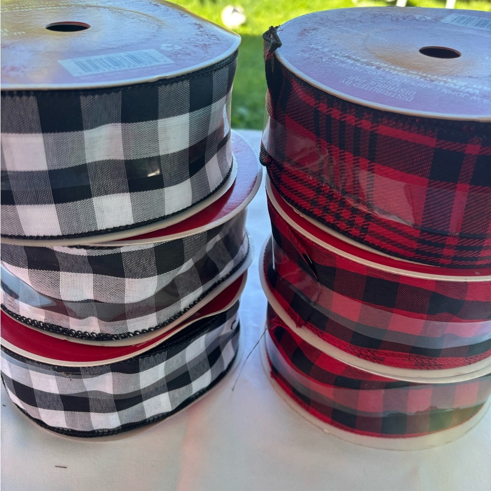 Plaid Ribbon Set in Black and Red 6 bundle 2.5inches x80 feet each wired